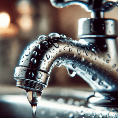 Your Plumbing Maintenance Checklist by Southside Plumbing of Omaha – Close-up image of a leaky faucet with water droplets